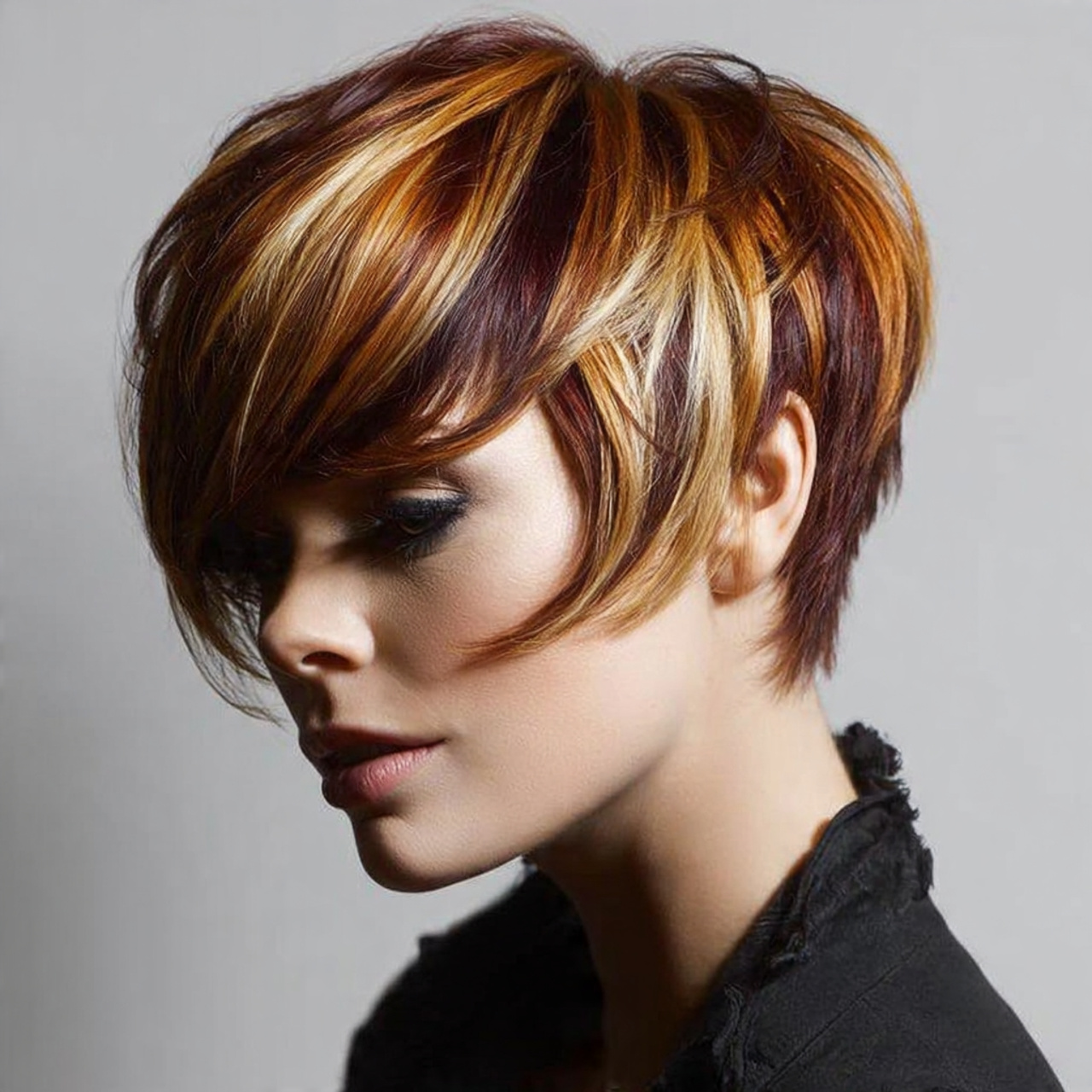 Long Layered Calico Hair Color Ideas