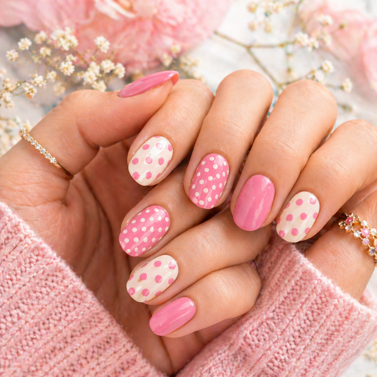 Pink Polka Dot Nails Ideas