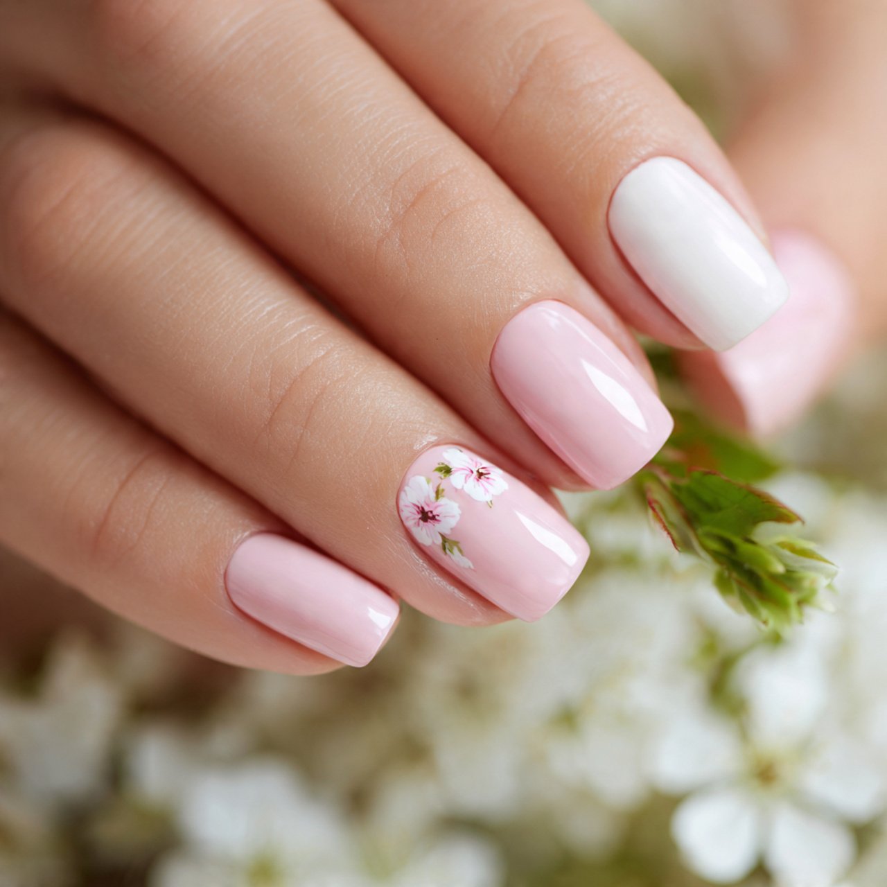 Light Pink and White Nails Ideas