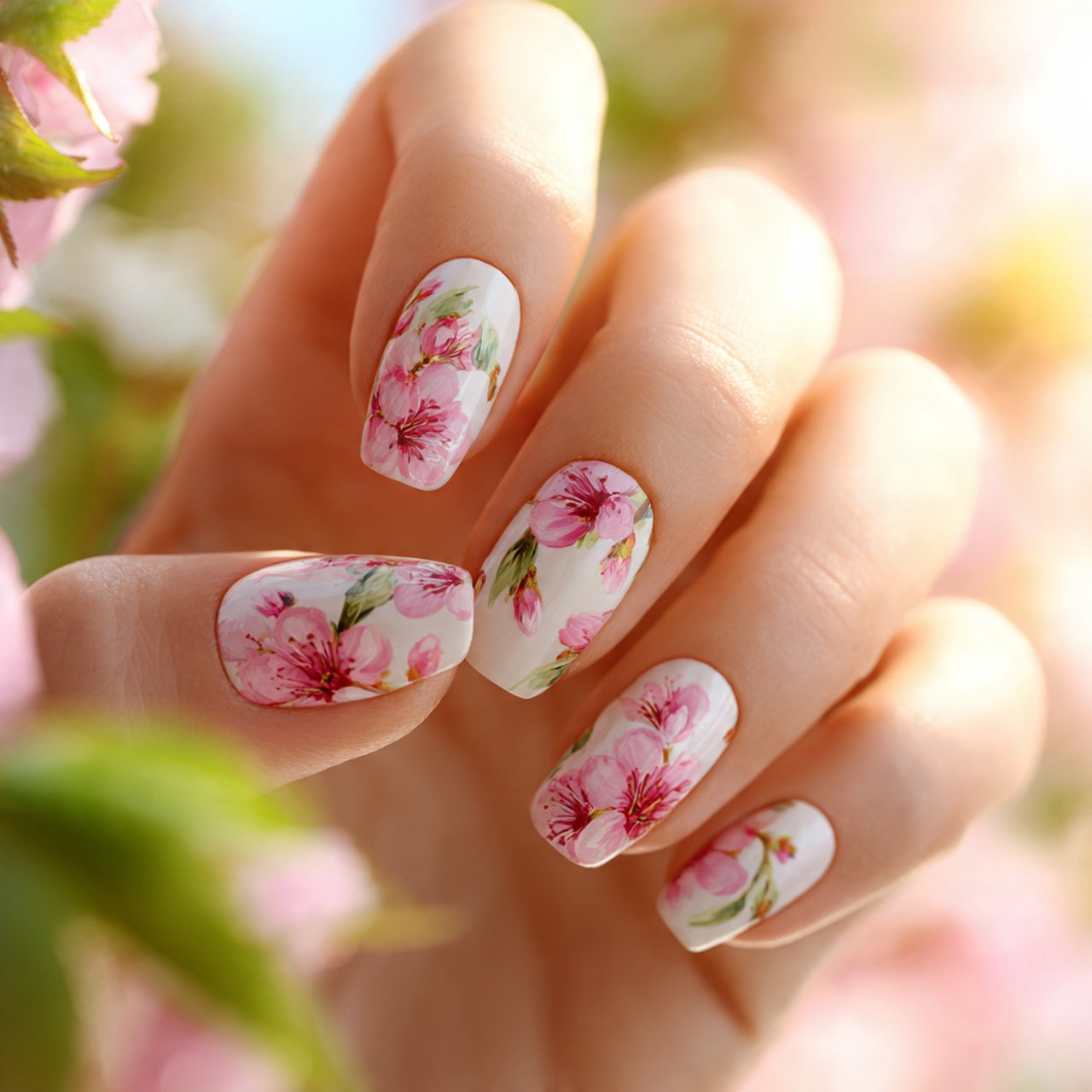 Pink Floral Spring Nails Ideas