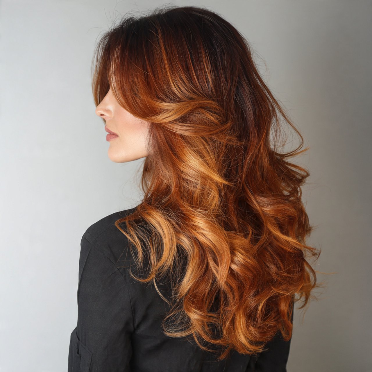 Copper Balayage with Dark Roots Ideas