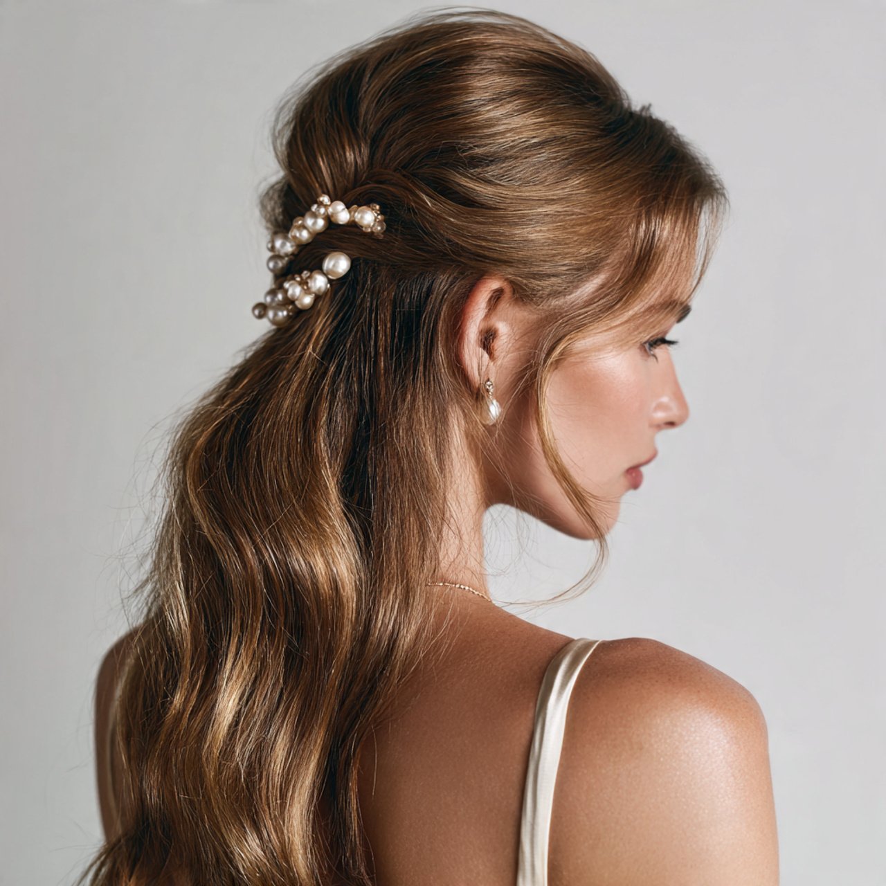 Half Up Half Down Hairstyles with Pearl Accessories Ideas