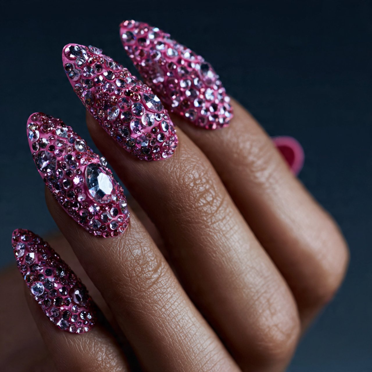 Pink Rhinestone Nails Ideas