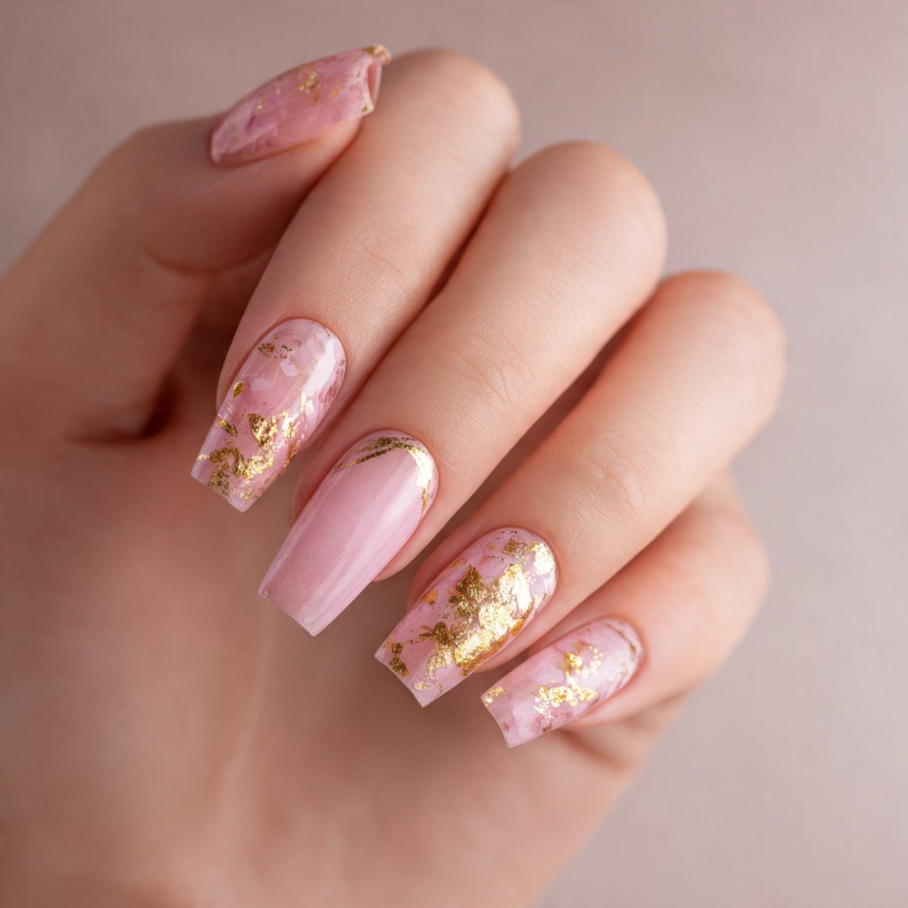 Pink and Gold Accent Nails Ideas