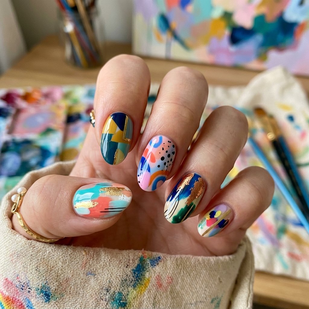 Nails Oval Ideas: 30 Beautiful Designs to Inspire Your Next Manicure 24 Abstract Art Oval Nails