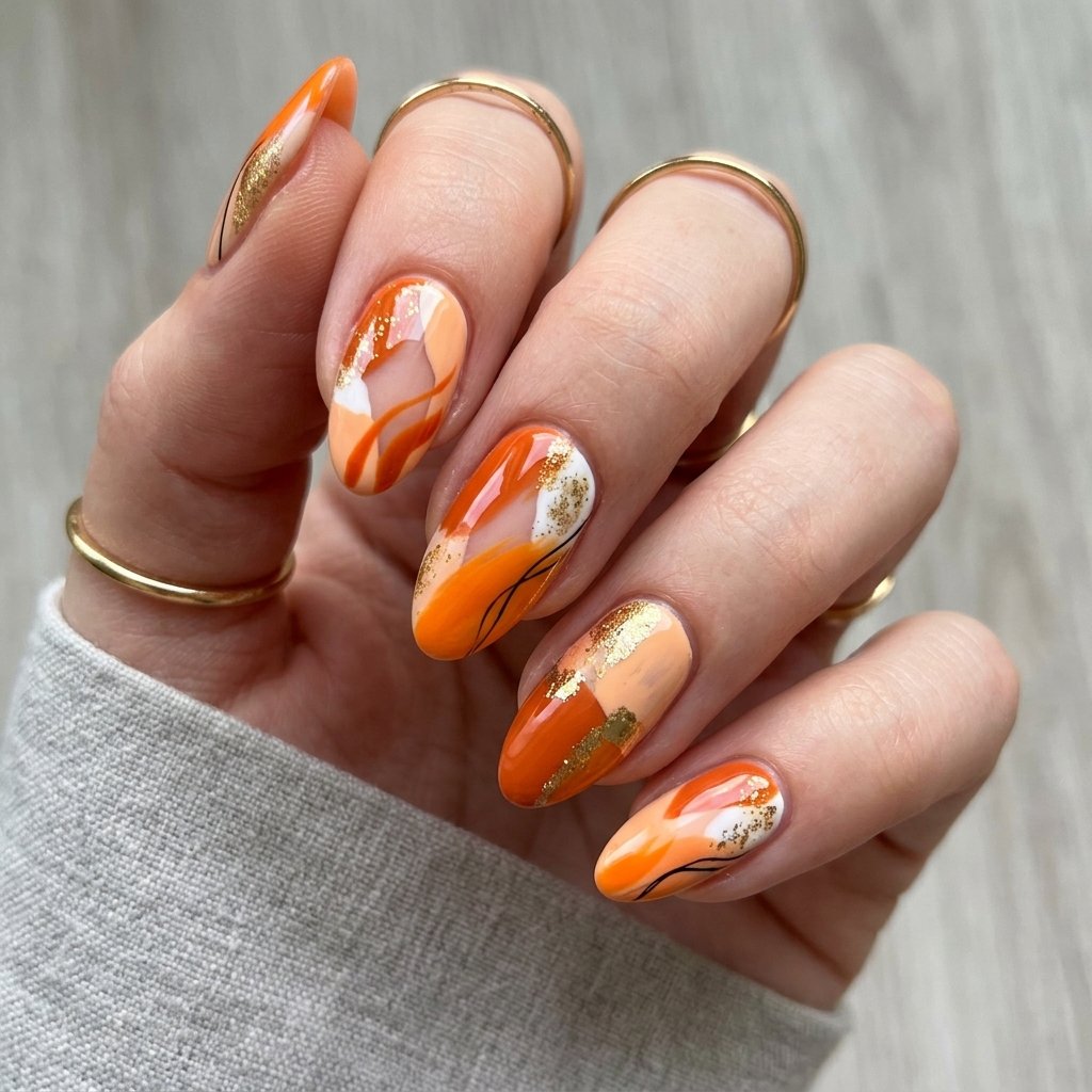 Nails Orange Ideas: 30 Creative Looks to Inspire Your Next Manicure 20 Abstract Orange Nail