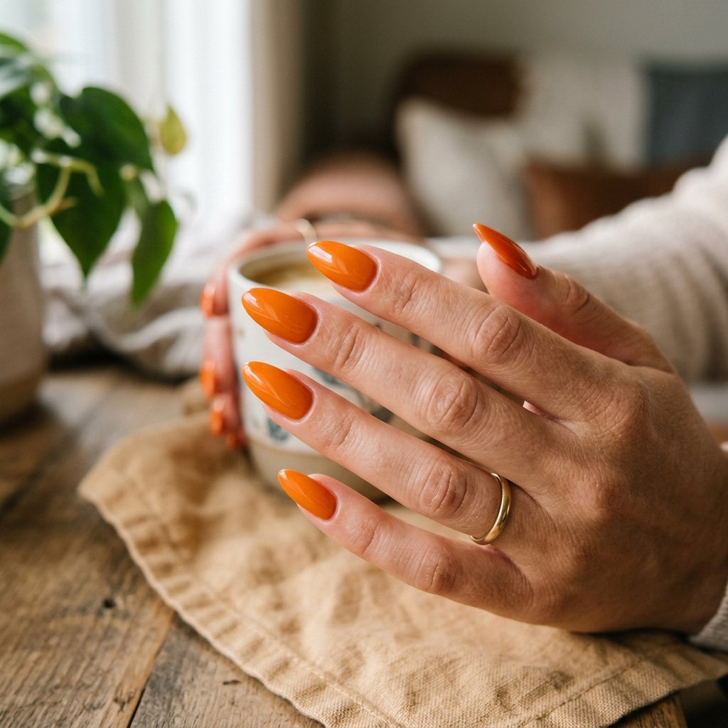 Nails Orange Ideas: 30 Creative Looks to Inspire Your Next Manicure 28 Almond Shaped Orange Nail