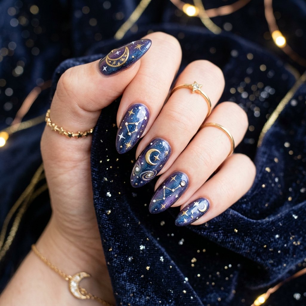 Celestial Almond Nail Art