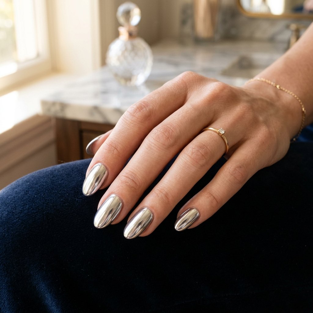 Nails Oval Ideas: 30 Beautiful Designs to Inspire Your Next Manicure 15 Chrome Finish Oval Nails