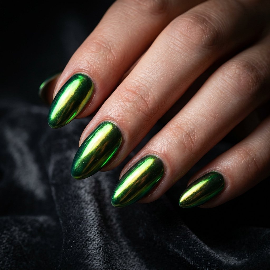 Nails Green Chrome and Metallic Ideas