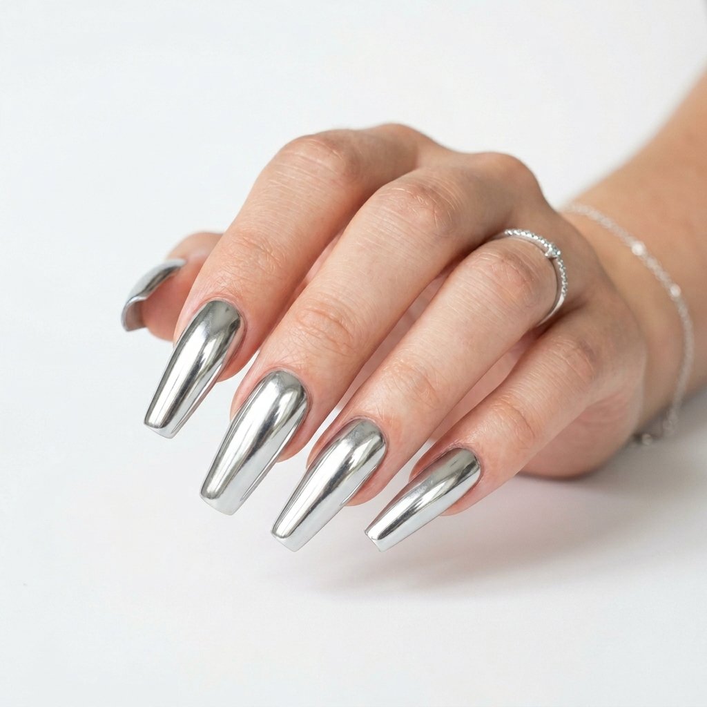 30 Nails Baddie Ideas: Stunning Looks to Inspire Your Next Set 10 Chrome and Mirror Finish Baddie Nails Ideas