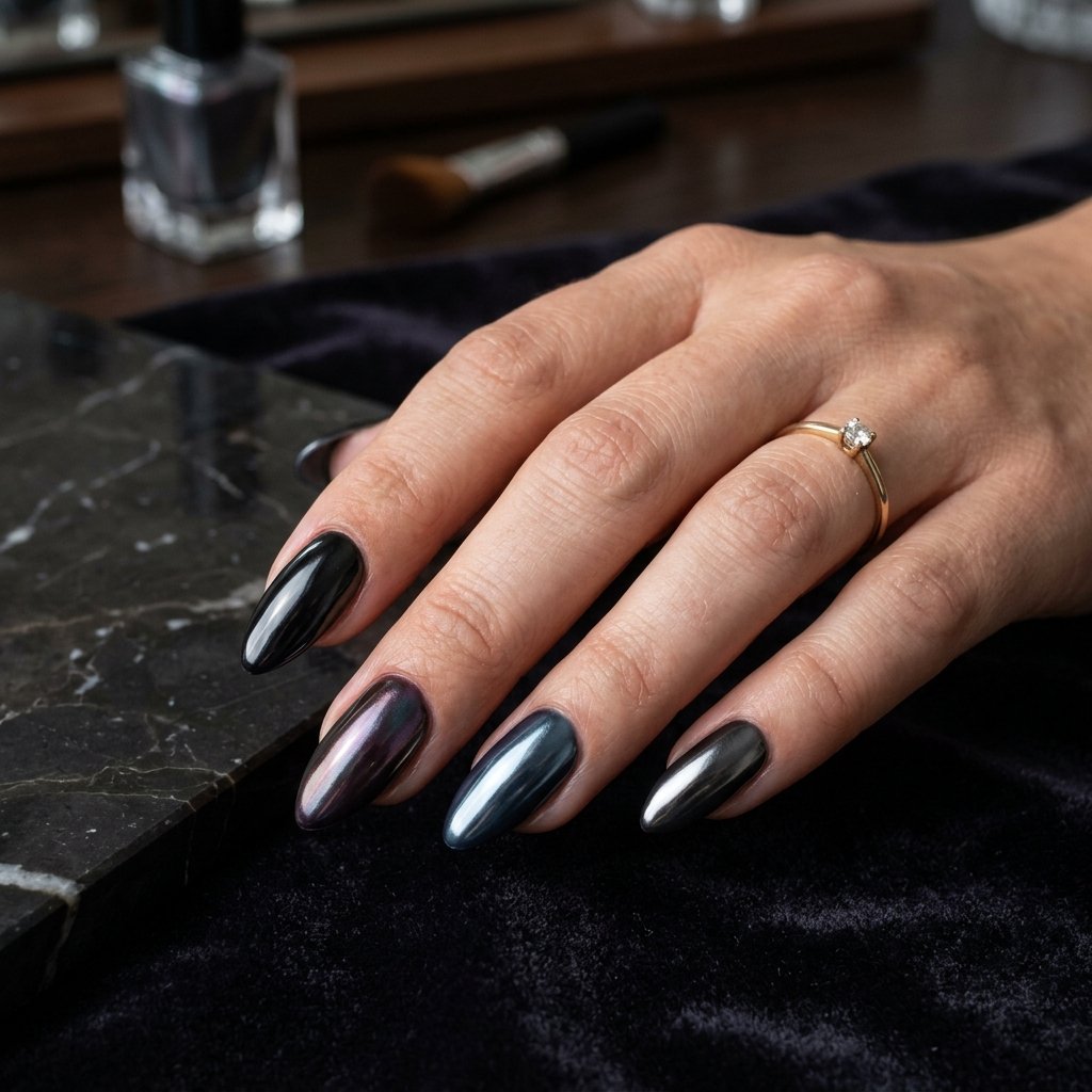 Dark Chrome Nail Finishes