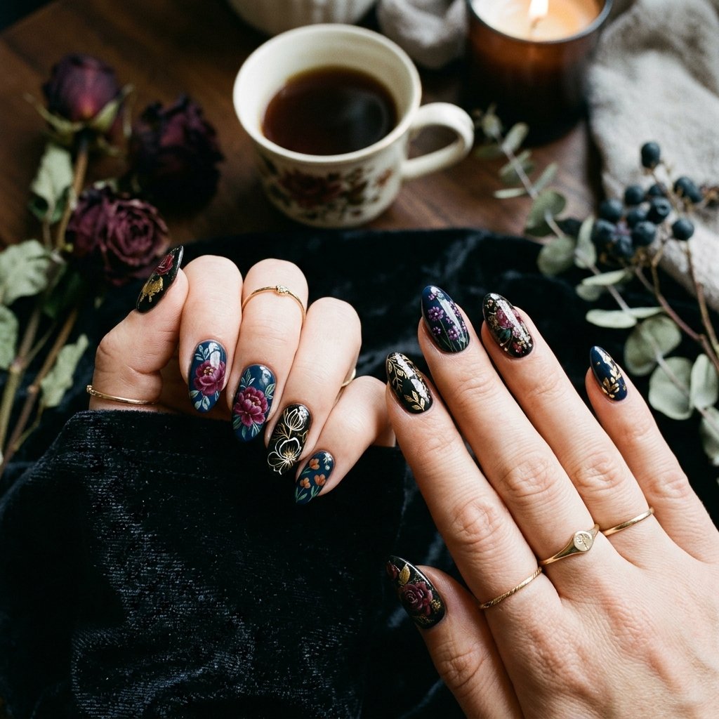 Dark Floral Nail Inspirations