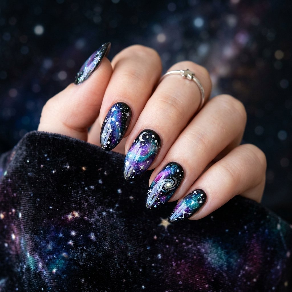 Dark Galaxy Nail Art