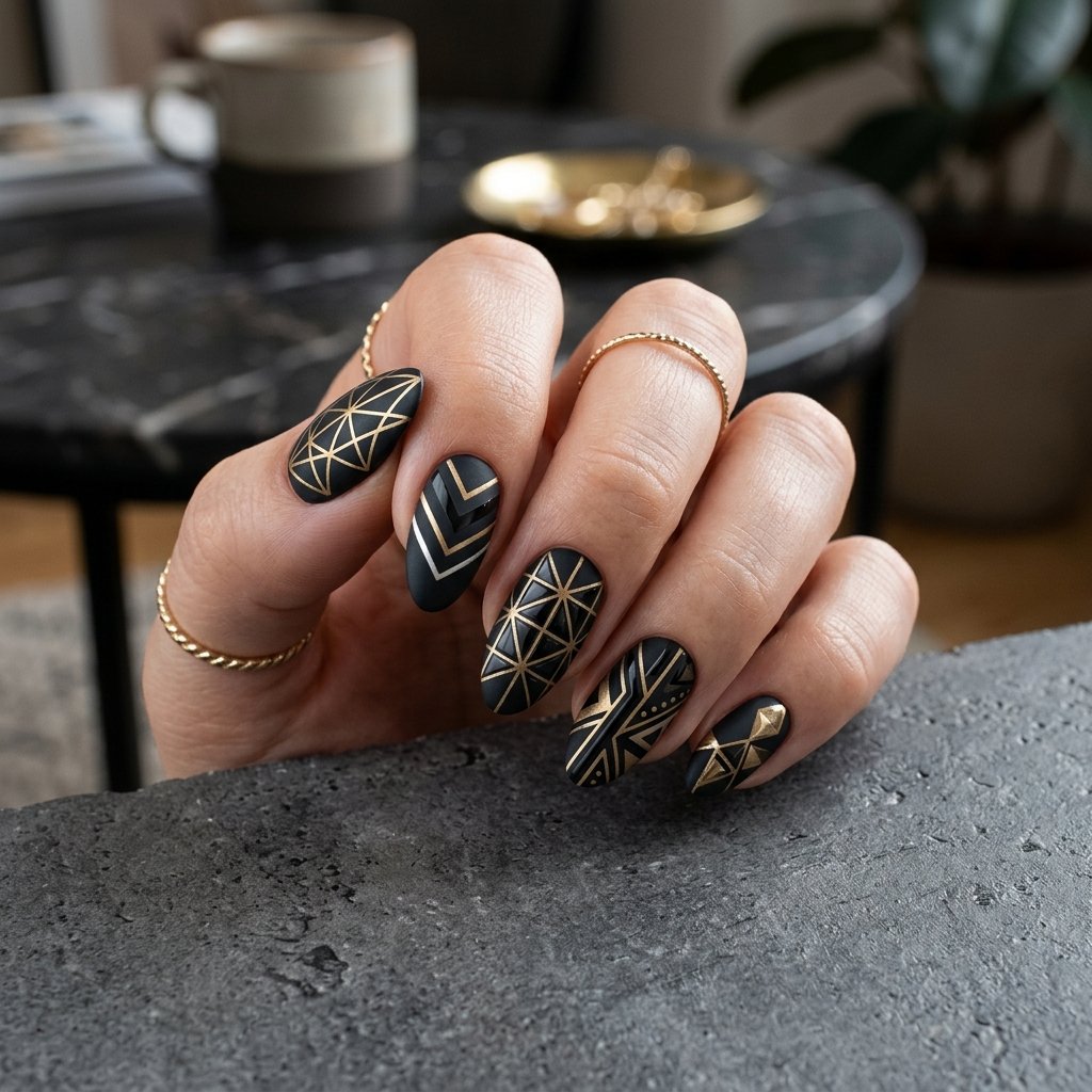 Dark Geometric Nail Designs