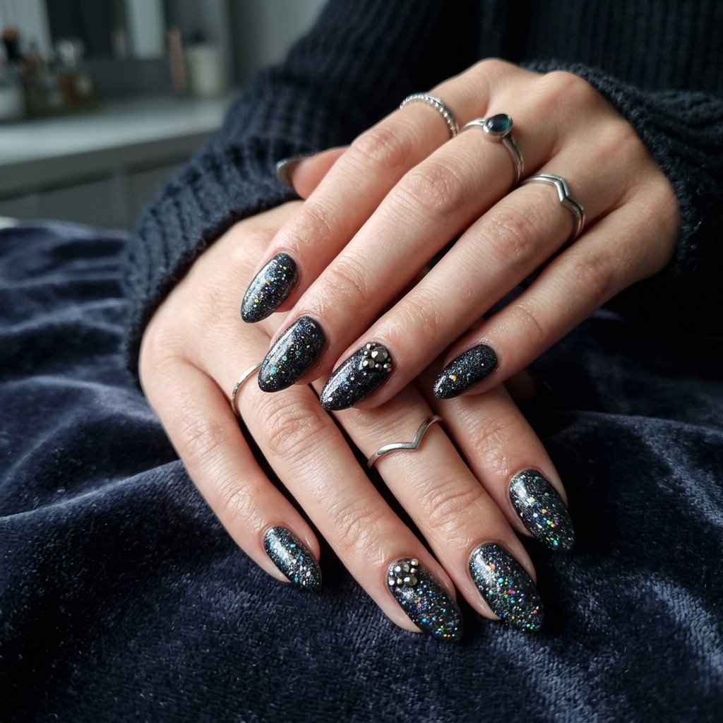 Dark Glitter Nail Glamour
