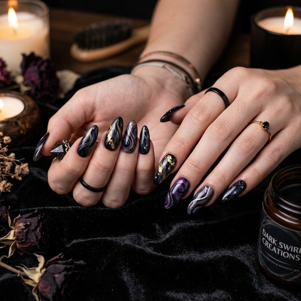 Dark Swirl Nail Creations
