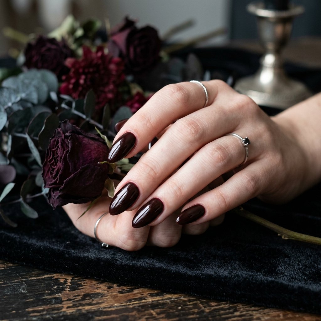 Dark Vampy Almond Nails