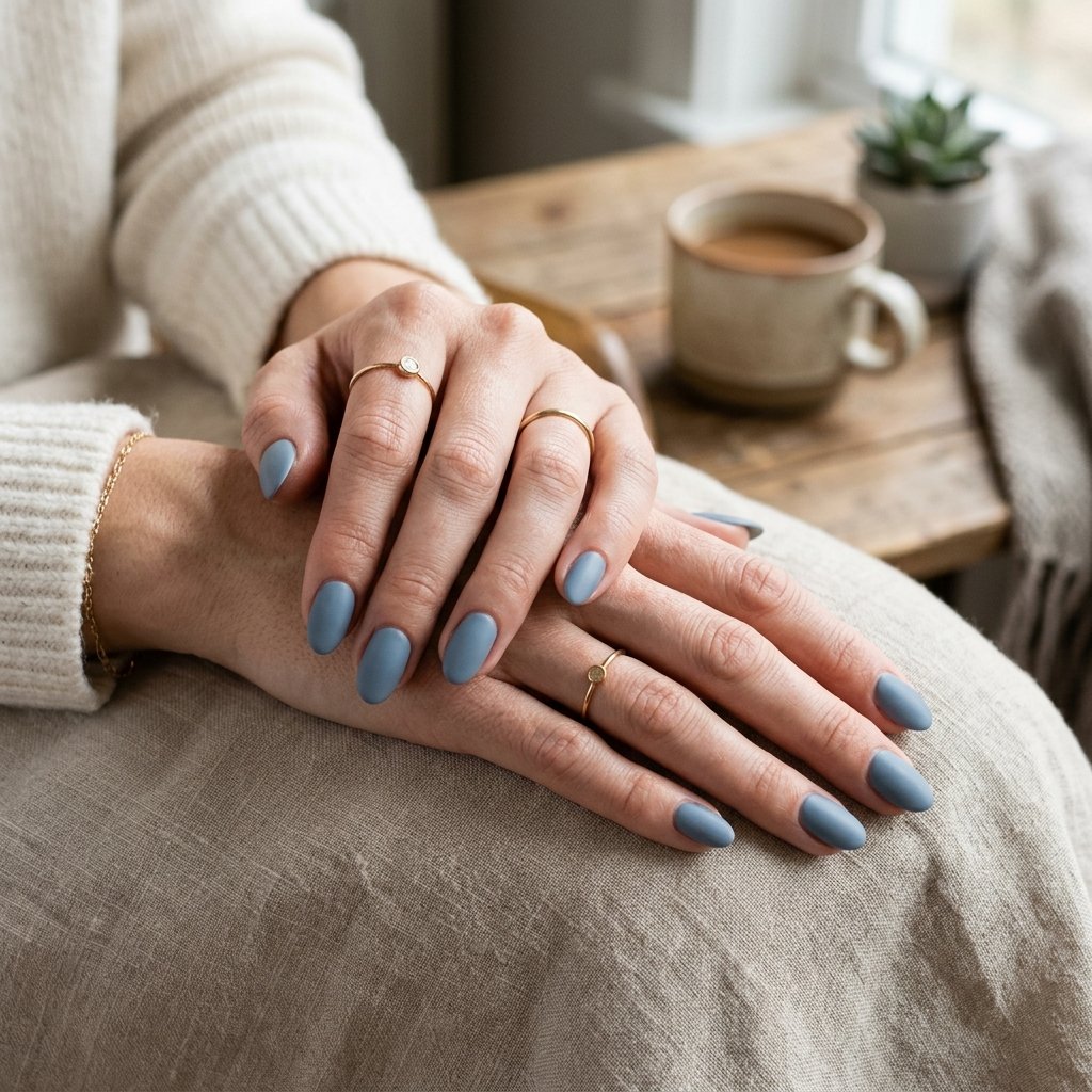 Nails Oval Ideas: 30 Beautiful Designs to Inspire Your Next Manicure 13 Dusty Blue Oval Nails
