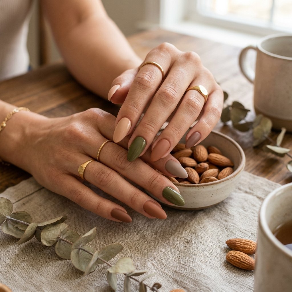 Earthy Toned Almond Nails