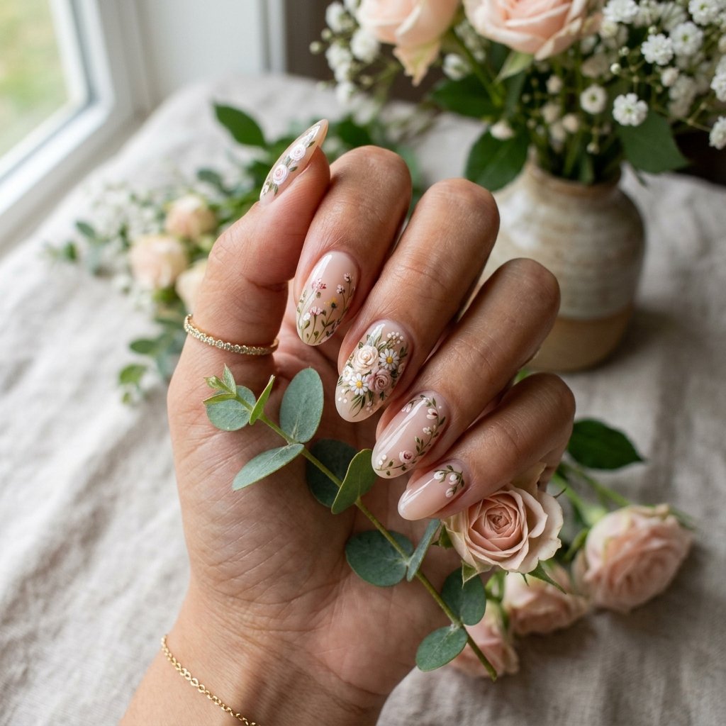 Nails Oval Ideas: 30 Beautiful Designs to Inspire Your Next Manicure 23 Floral Oval Nails