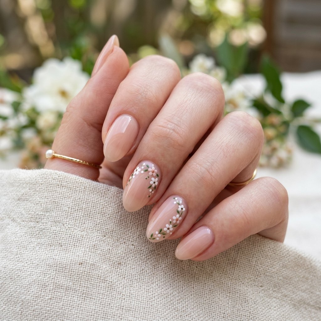 Natural Floral Nails Idea