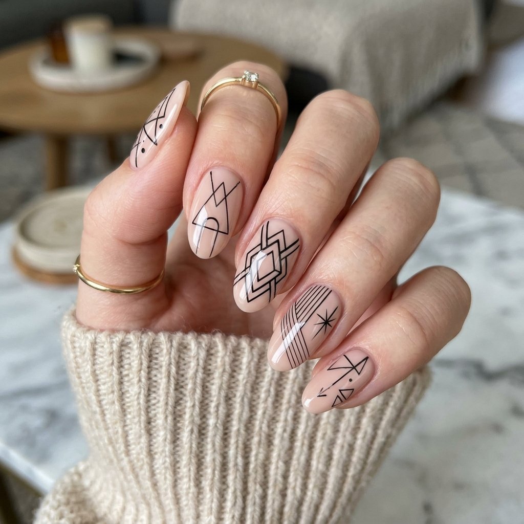 Nails Oval Ideas: 30 Beautiful Designs to Inspire Your Next Manicure 27 Geometric Lines Oval Nails