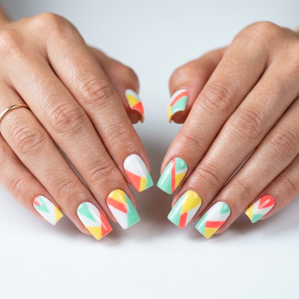 Colorful Spring Nails Ideas to Inspire Your Next Look 24 Geometric Block Spring Colorful Nails