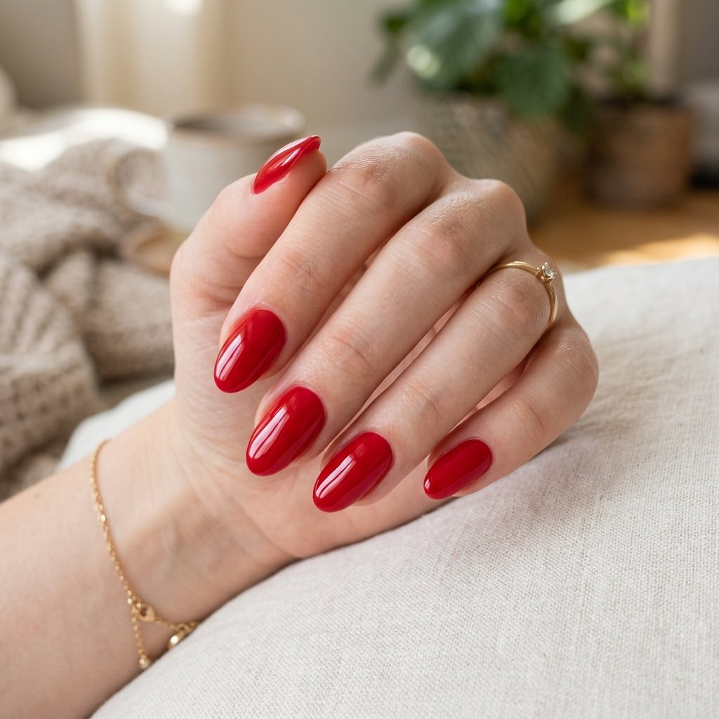 Nails Oval Ideas: 30 Beautiful Designs to Inspire Your Next Manicure 19 Glossy Red Oval Nails