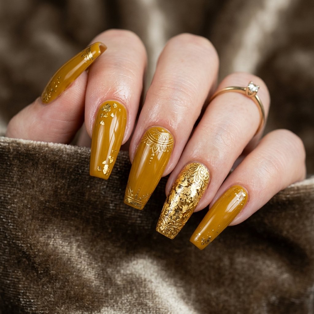 30 Nails Yellow Ideas: The Ultimate Guide to Sunshine Inspired Nail Art 6 Golden Yellow Nail Art
