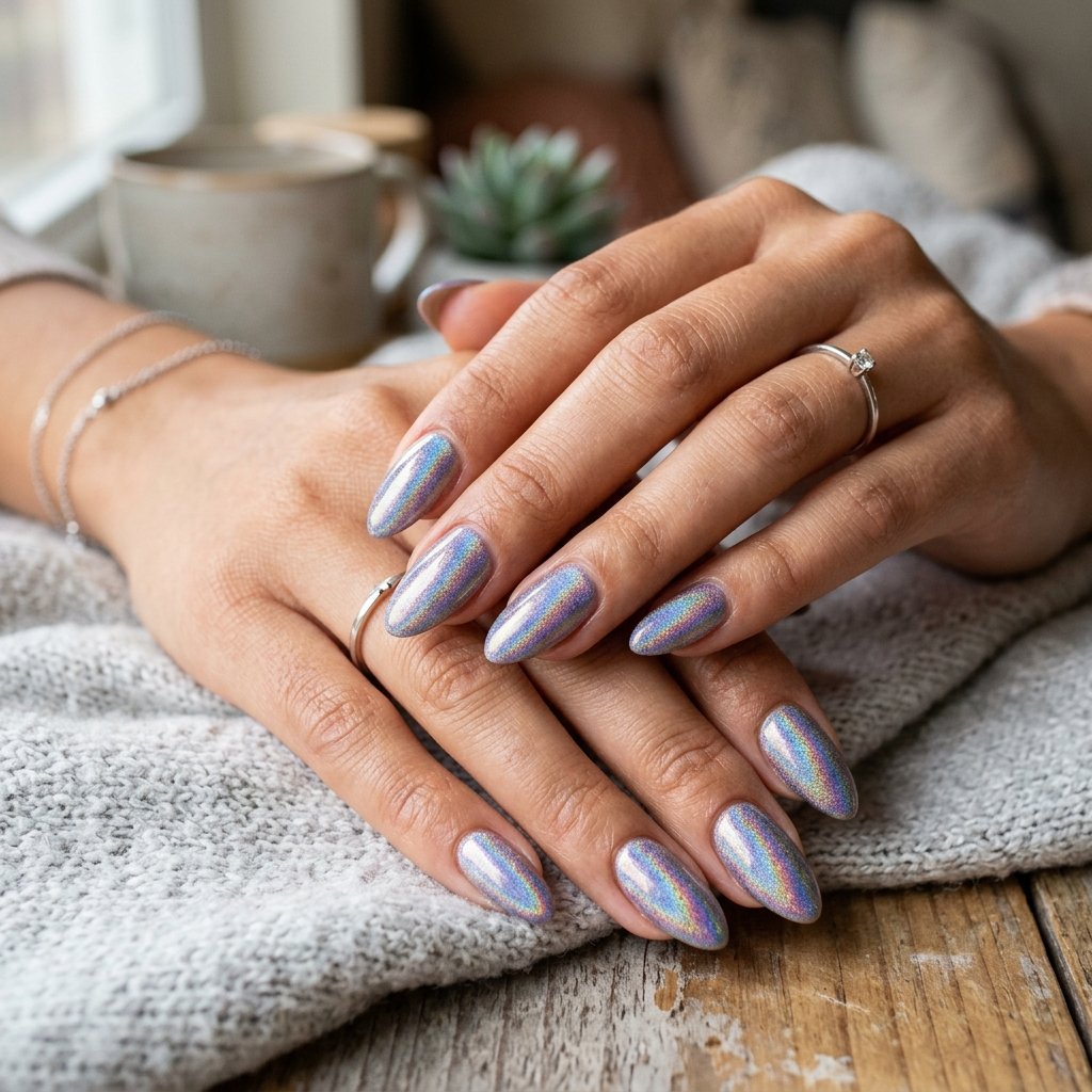 Holographic Almond Nails