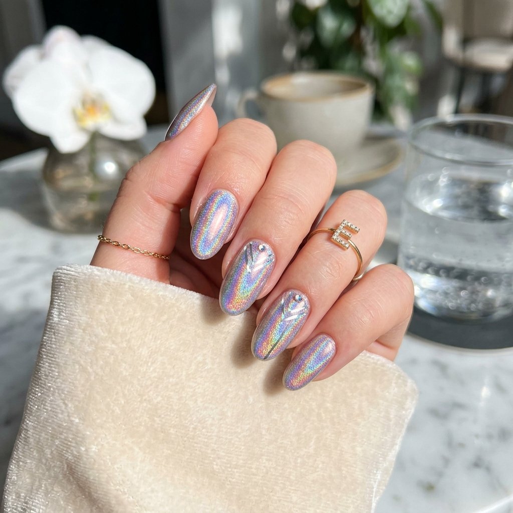 Nails Oval Ideas: 30 Beautiful Designs to Inspire Your Next Manicure 18 Holographic Oval Nail Design