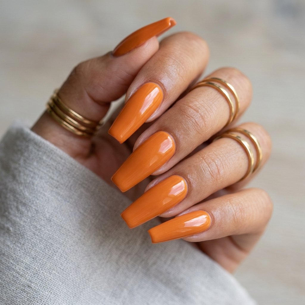 Nails Orange Ideas: 30 Creative Looks to Inspire Your Next Manicure 27 Long Coffin Orange Nail