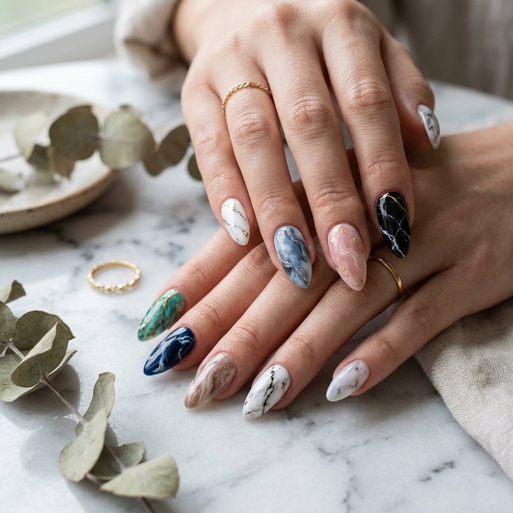 Marble Almond Nail Designs