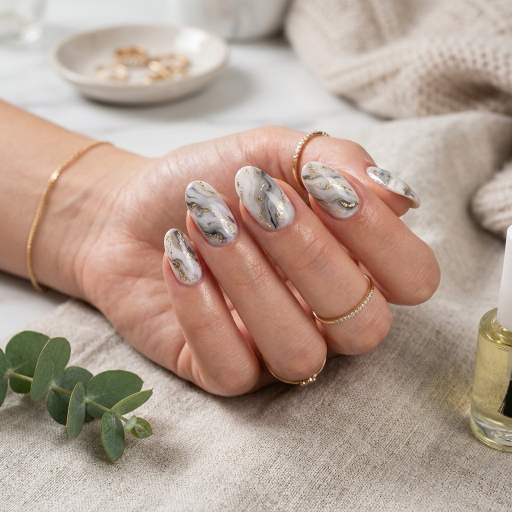 Nails Oval Ideas: 30 Beautiful Designs to Inspire Your Next Manicure 22 Marble Oval Nail Design