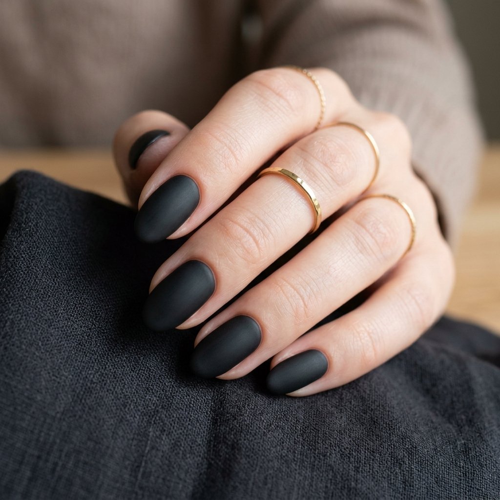 Nails Oval Ideas: 30 Beautiful Designs to Inspire Your Next Manicure 20 Matte Black Oval Nails