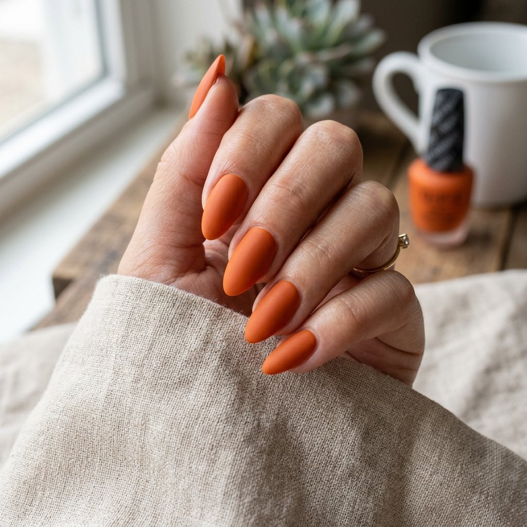 Nails Orange Ideas: 30 Creative Looks to Inspire Your Next Manicure 9 Matte Orange Nail Finish