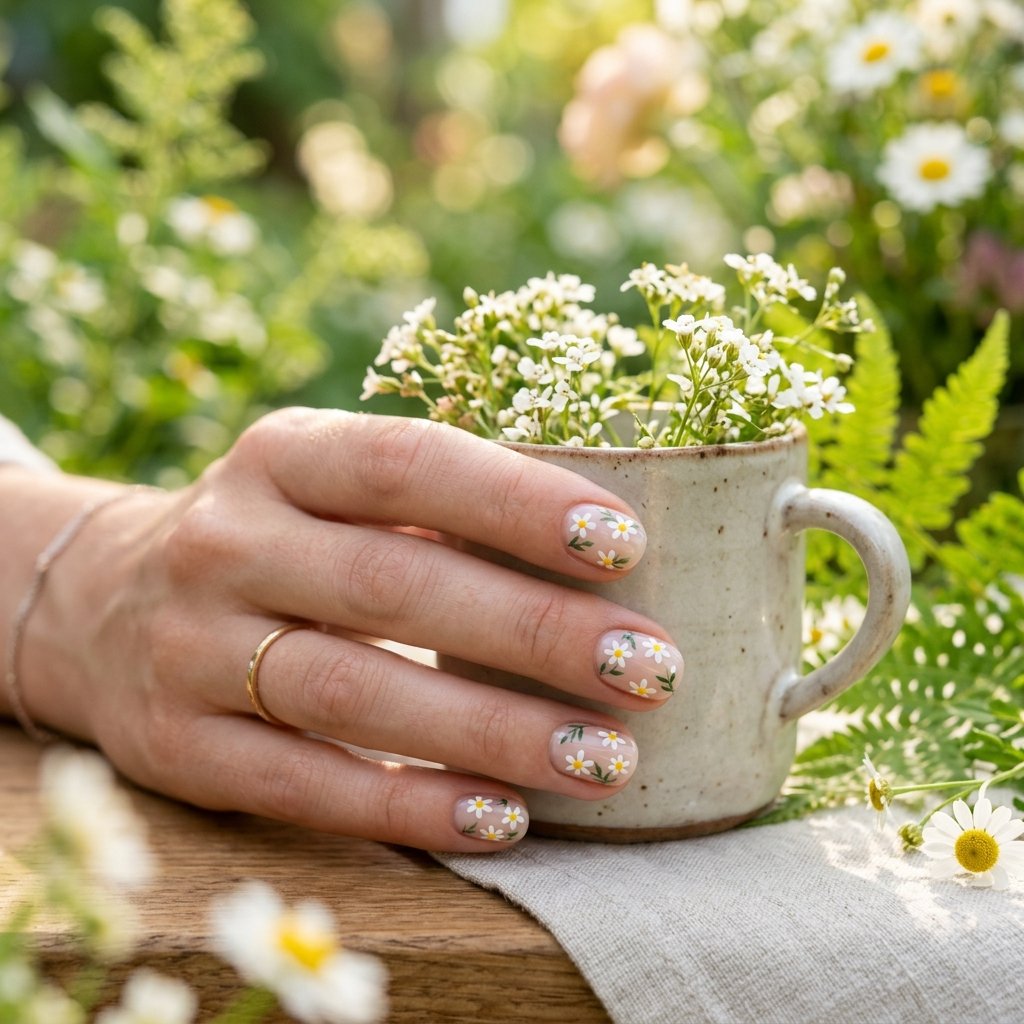 Soft, Glazed & Gorgeous:30 Milky Nails Ideas for Every Mood and Season 17 Milky Daisy Nails Ideas
