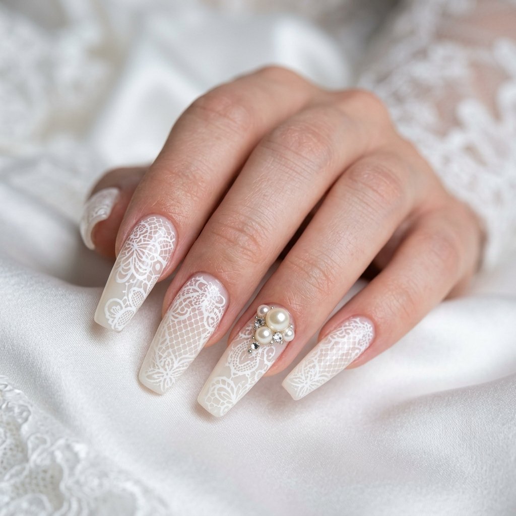 Soft, Glazed & Gorgeous:30 Milky Nails Ideas for Every Mood and Season 16 Milky Lace Nails Ideas
