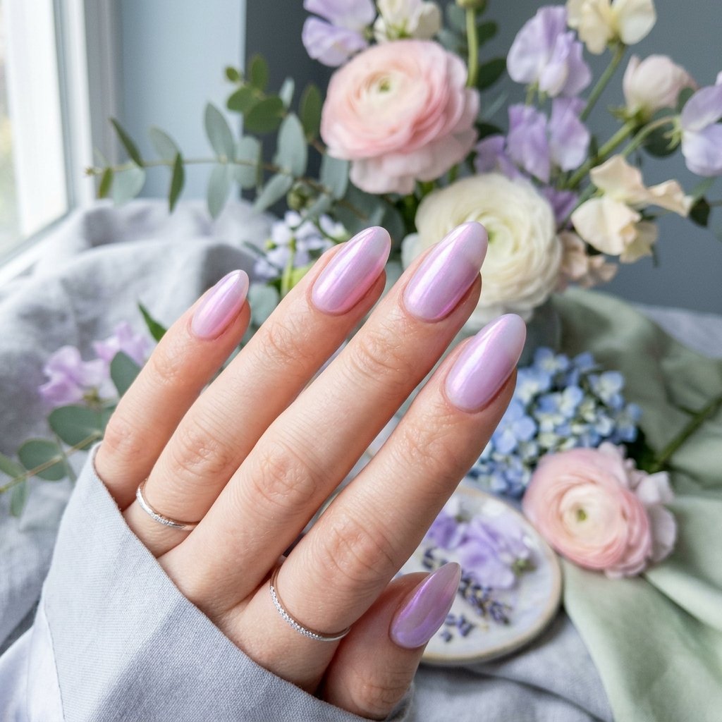 Soft, Glazed & Gorgeous:30 Milky Nails Ideas for Every Mood and Season 30 Milky Lilac Nails Ideas