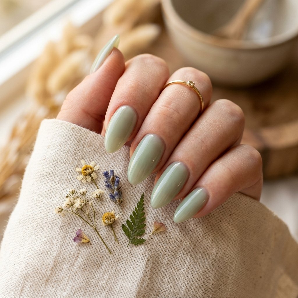 Soft, Glazed & Gorgeous:30 Milky Nails Ideas for Every Mood and Season 3 Milky Sage Green Nails Ideas