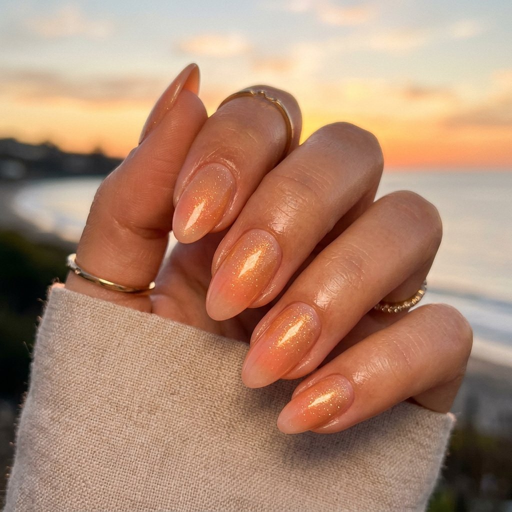 Soft, Glazed & Gorgeous:30 Milky Nails Ideas for Every Mood and Season 28 Milky Sunset Nails Ideas