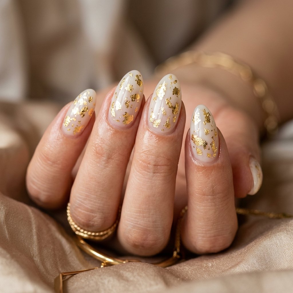 Soft, Glazed & Gorgeous:30 Milky Nails Ideas for Every Mood and Season 9 Milky Foil Nails Ideas