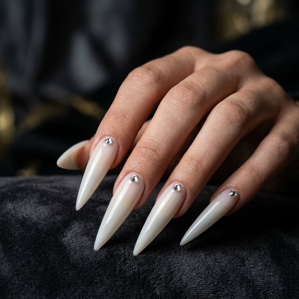 Soft, Glazed & Gorgeous:30 Milky Nails Ideas for Every Mood and Season 5 Milky Stiletto Nails Ideas