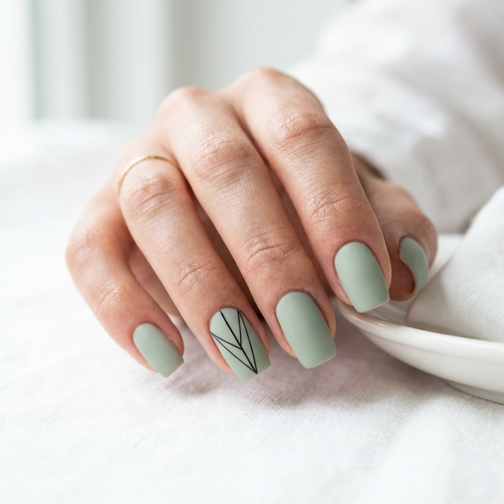 Nails Green Geometric Pattern Ideas