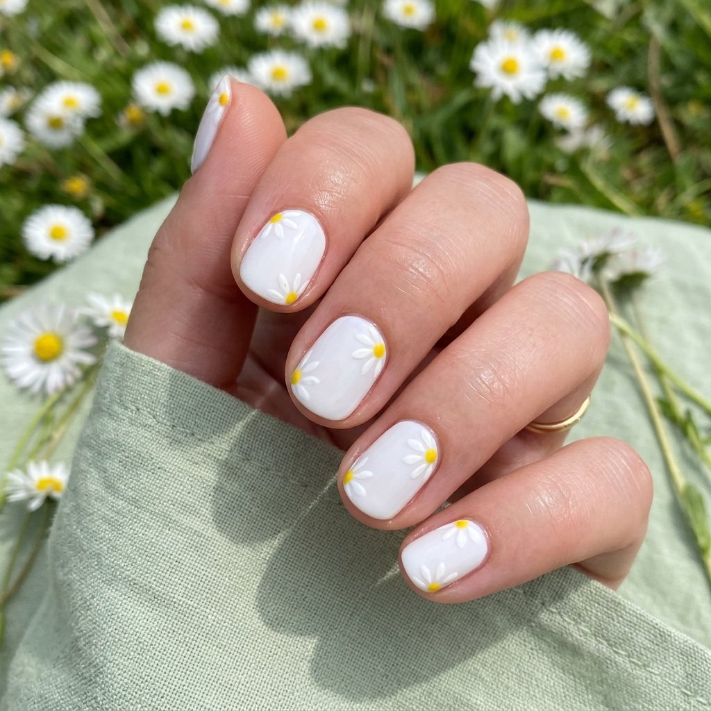 Classy Spring Nails With Daisy Art