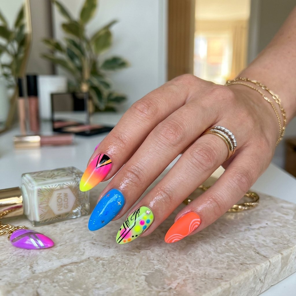 Neon Almond Nail Designs