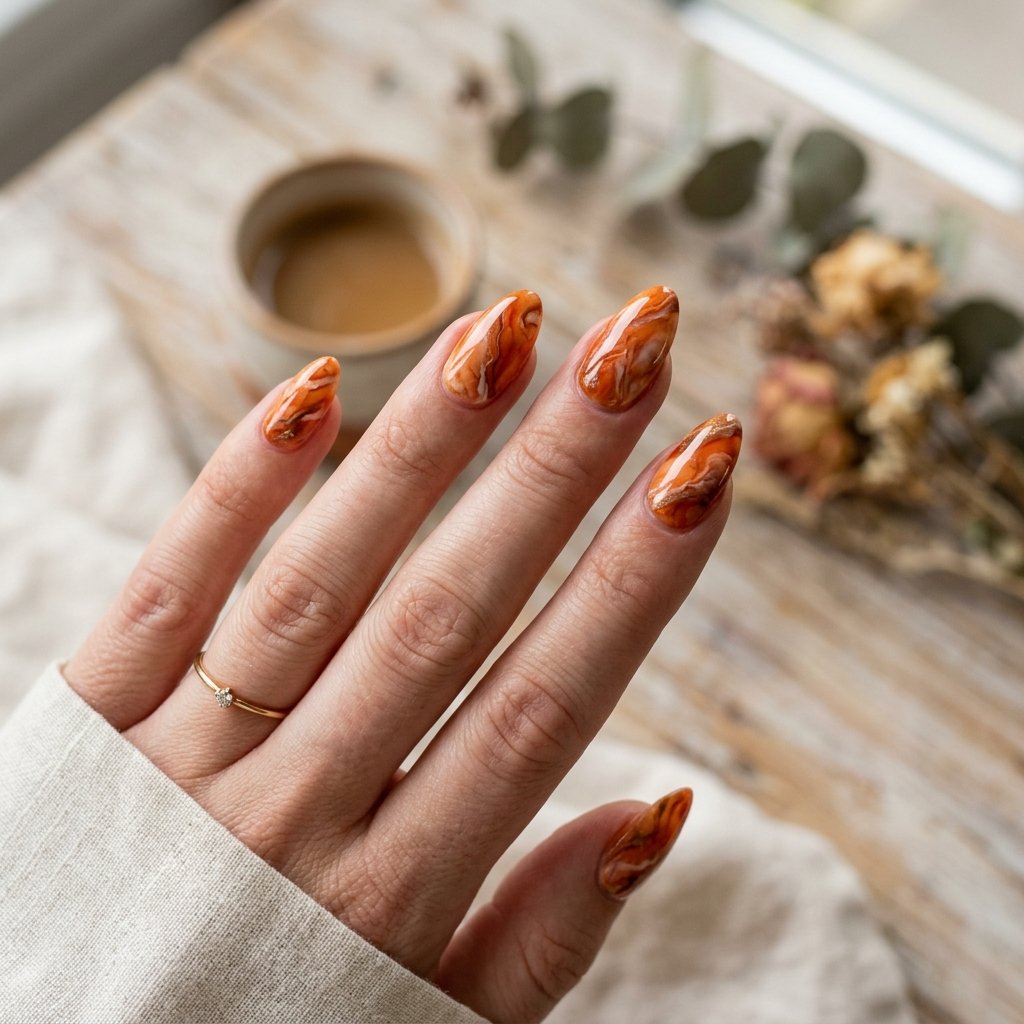 Nails Orange Ideas: 30 Creative Looks to Inspire Your Next Manicure 13 Orange Marble Nail