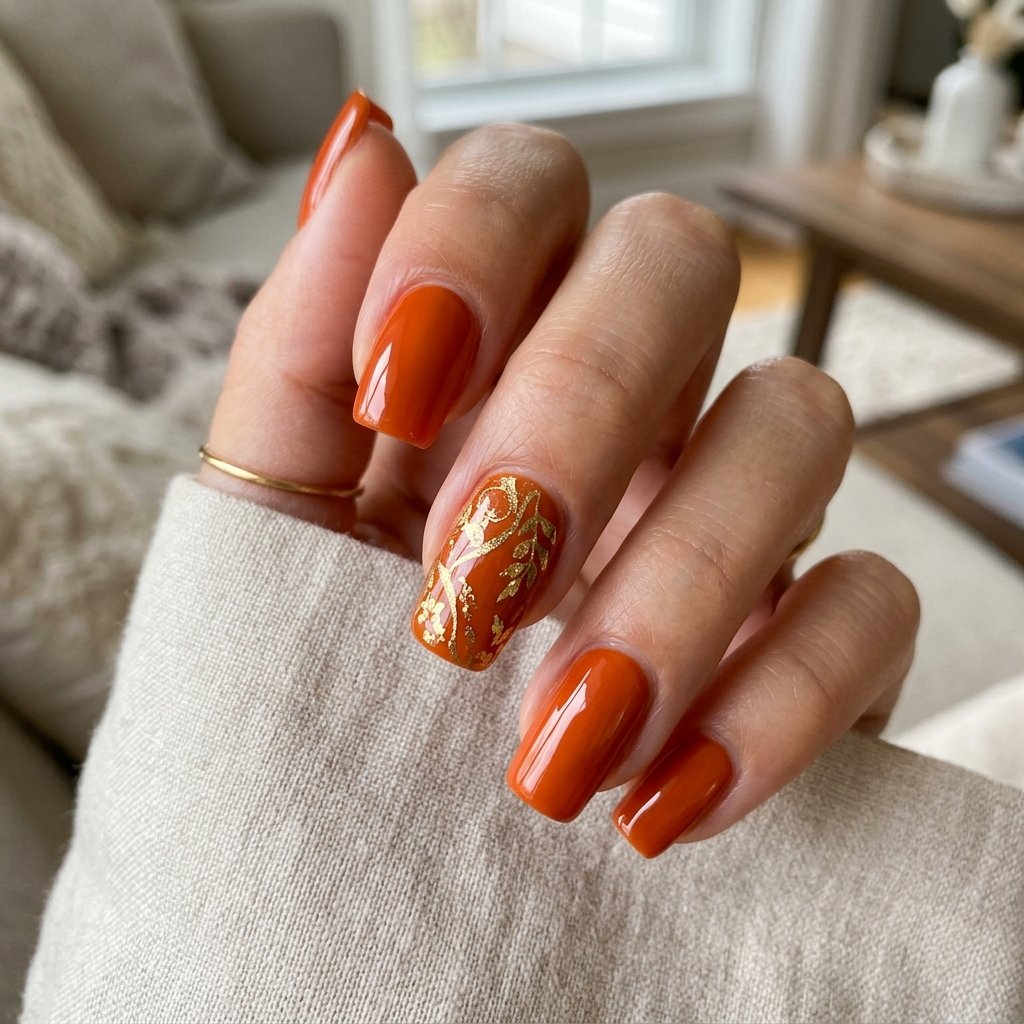 Nails Orange Ideas: 30 Creative Looks to Inspire Your Next Manicure 15 Orange Nail with Gold Accent