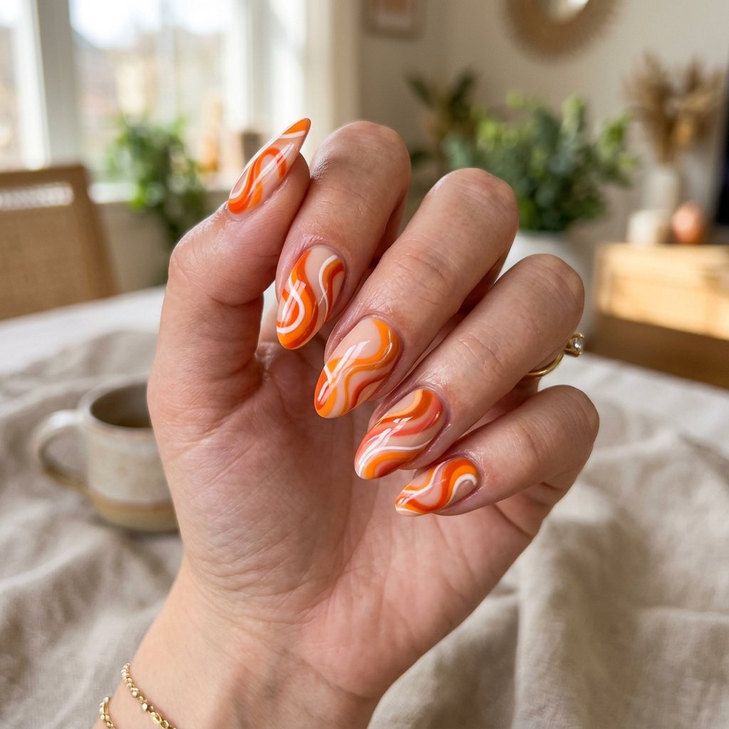 Nails Orange Ideas: 30 Creative Looks to Inspire Your Next Manicure 19 Orange Swirl Nail Art